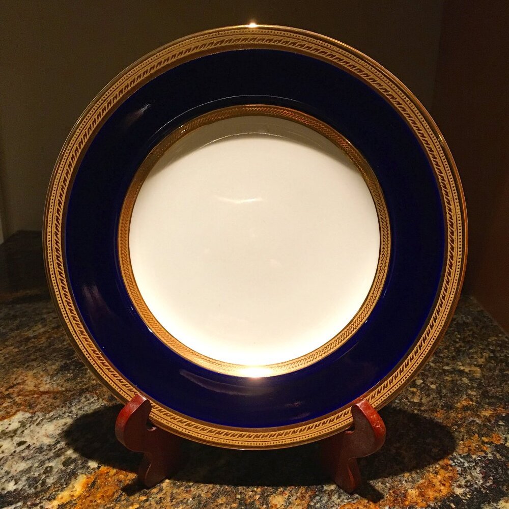 Vintage English CROWN DUCAL Cobalt and Gold Trim Dessert Plate #4